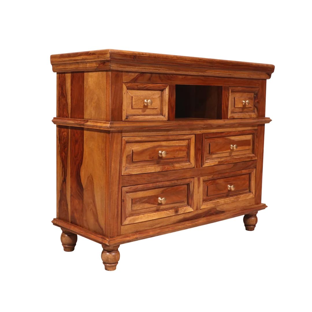 WoodMarwar Solid Sheesham Wood Chest of Drawer 6 Drawers & One Shelf Dresser for Home & Living Room