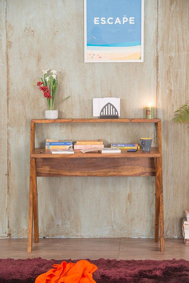 Woodmarwar Sheesham Wood Study Table Workstation for Adult | Laptop Computer Desk with Shelf Storage for Home & Office