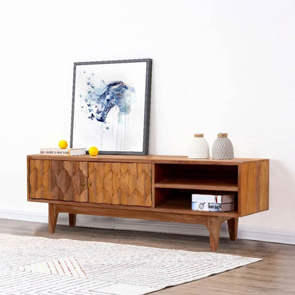 Woodmarwar Solid Sheesham Wood Entertainment Tv Unit With Storage NaturalFinish For Home & Office Furniture