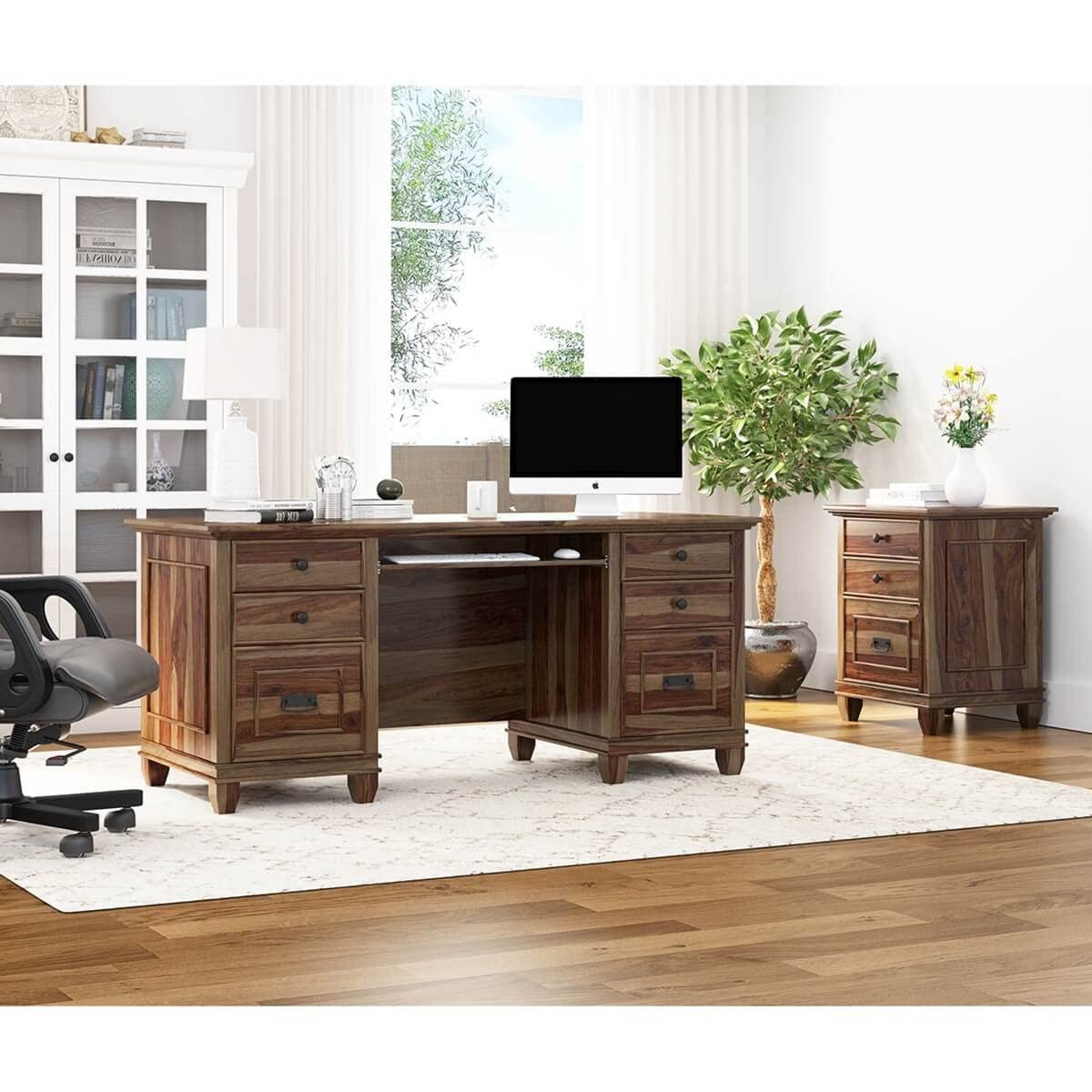 WoodMarwar Solid Sheesham Wooden Study Table with 6 Drawers, Keyboard Tray for Home & Office & Study Room | Solid Wooden Desk Writing Table | Laptop Computer Table for Adults | Meeting Office Table