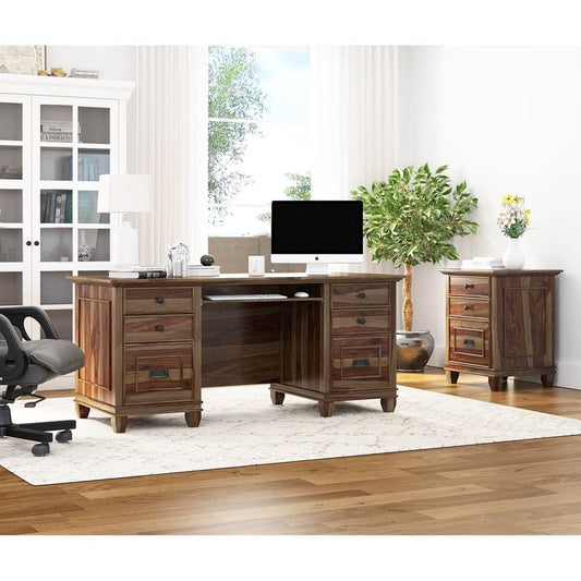 WoodMarwar Solid Sheesham Wooden Study Table with 6 Drawers, Keyboard Tray for Home & Office & Study Room | Solid Wooden Desk Writing Table | Laptop Computer Table for Adults | Meeting Office Table