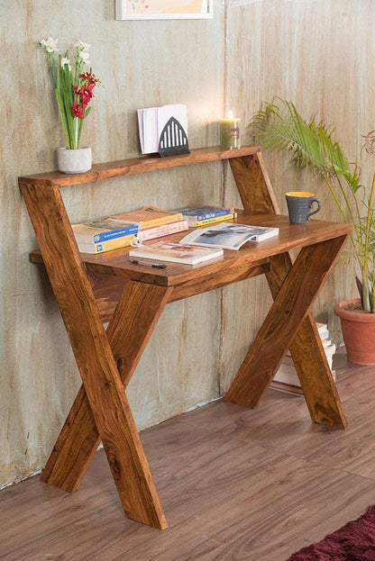 Woodmarwar Sheesham Wood Study Table Workstation for Adult | Laptop Computer Desk with Shelf Storage for Home & Office