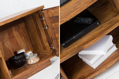 Woodmarwar Solid Sheesham Wood Entertainment Tv Unit With Storage Honey Finish For Home & Office Furniture