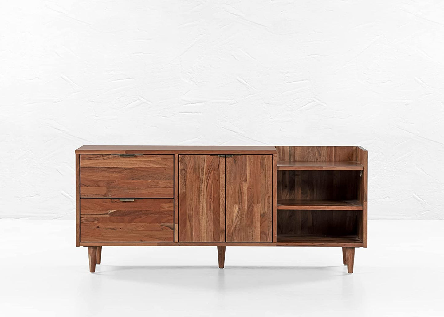 Woodmarwar Solid Acacia  Wood Entertainment Tv Unit With Storage Honey Finish For Home & Office Furniture