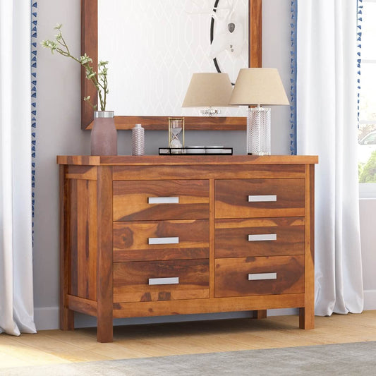 WoodMarwar Solid Sheesham Wood Chest of Drawer 6 Drawers Dresser for Home & Living Room