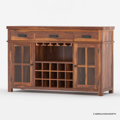 WoodMarwar Solid Sheesham Wood Bar Cabinet With Storage For Bar Room Furniture