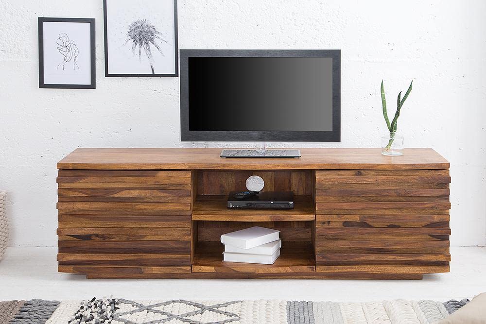 Woodmarwar Solid Sheesham Wood Entertainment Tv Unit With Storage Honey Finish For Home & Office Furniture