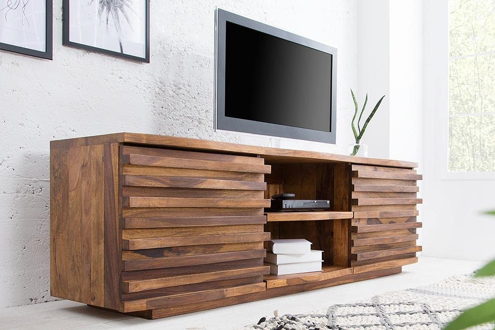 Woodmarwar Solid Sheesham Wood Entertainment Tv Unit With Storage Honey Finish For Home & Office Furniture