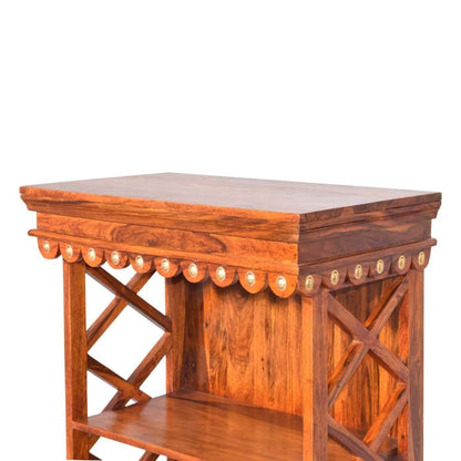 Woodmarwar Solid Sheesham Wood Pooja Mandir For Home|Solid Wooden Temple For Puja Room With 2 Drawer & 2 Open Shelf Storage|Pooja Ghar Wooden Furniture For Pooja Room|Pooja Mandap
