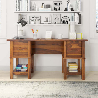 WoodMarwar Solid Sheesham Wood Study Table Workstation for Adult | Laptop Computer Desk with 2 Drawer & 2 Shelves Storage for Home & Office