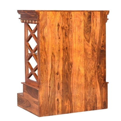 Woodmarwar Solid Sheesham Wood Pooja Mandir For Home|Solid Wooden Temple For Puja Room With 2 Drawer & 2 Open Shelf Storage|Pooja Ghar Wooden Furniture For Pooja Room|Pooja Mandap