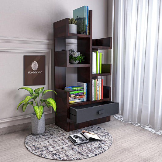 WoodMarwar Sheesham Wood Book Shelf With Two Drawer /Bookcase For Living Room Corner Bookcase for Home Decor & Office