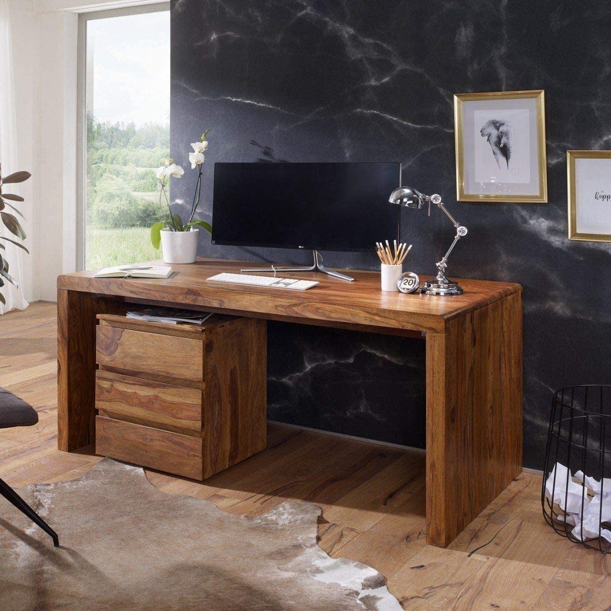 WoodMarwar Solid Sheesham Wood Study Table Workstation for Adult | Laptop Computer Desk with 3 Drawer Storage for Home & Office