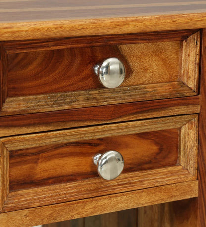 Woodmarwar Solid Sheesham Wood Bedside Table for Bedroom | Solid Wood Bed Side Nightstand End Table with Magazine Holder, 2 Drawer & Shelf Storage for Home & Living Room