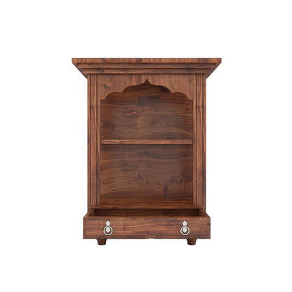 Woodmarwar Solid Sheesham Wood Pooja Mandir for Home | Solid Wooden Temple for Puja Room with 1 Drawer Storage | Pooja Ghar Wooden Furniture for Pooja Room | Pooja Mandap