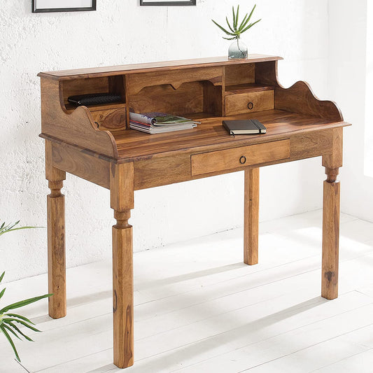 Woodmarwar Solid Sheesham Wood Writing Study Desk for Adults & Students | Solid Wood Laptop Computer Table with 3 Drawer & Shelf Storage for Home & Office