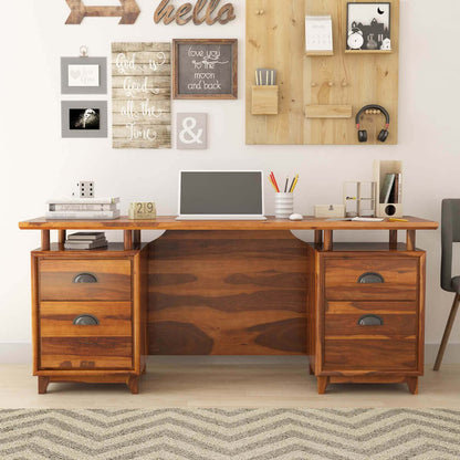 WoodMarwar Solid Sheesham Wooden Study Table with 4 Drawers & Open Shelf Storage Workstation for Home Office & Study Room | Solid Wooden Desk Writing Table | Laptop Computer Table for Adults | Meeting Office Table | Boss Table