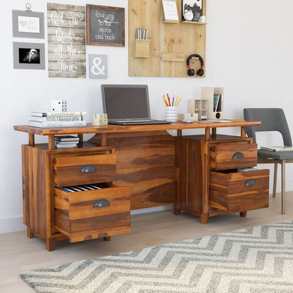 WoodMarwar Solid Sheesham Wooden Study Table with 4 Drawers & Open Shelf Storage Workstation for Home Office & Study Room | Solid Wooden Desk Writing Table | Laptop Computer Table for Adults | Meeting Office Table | Boss Table