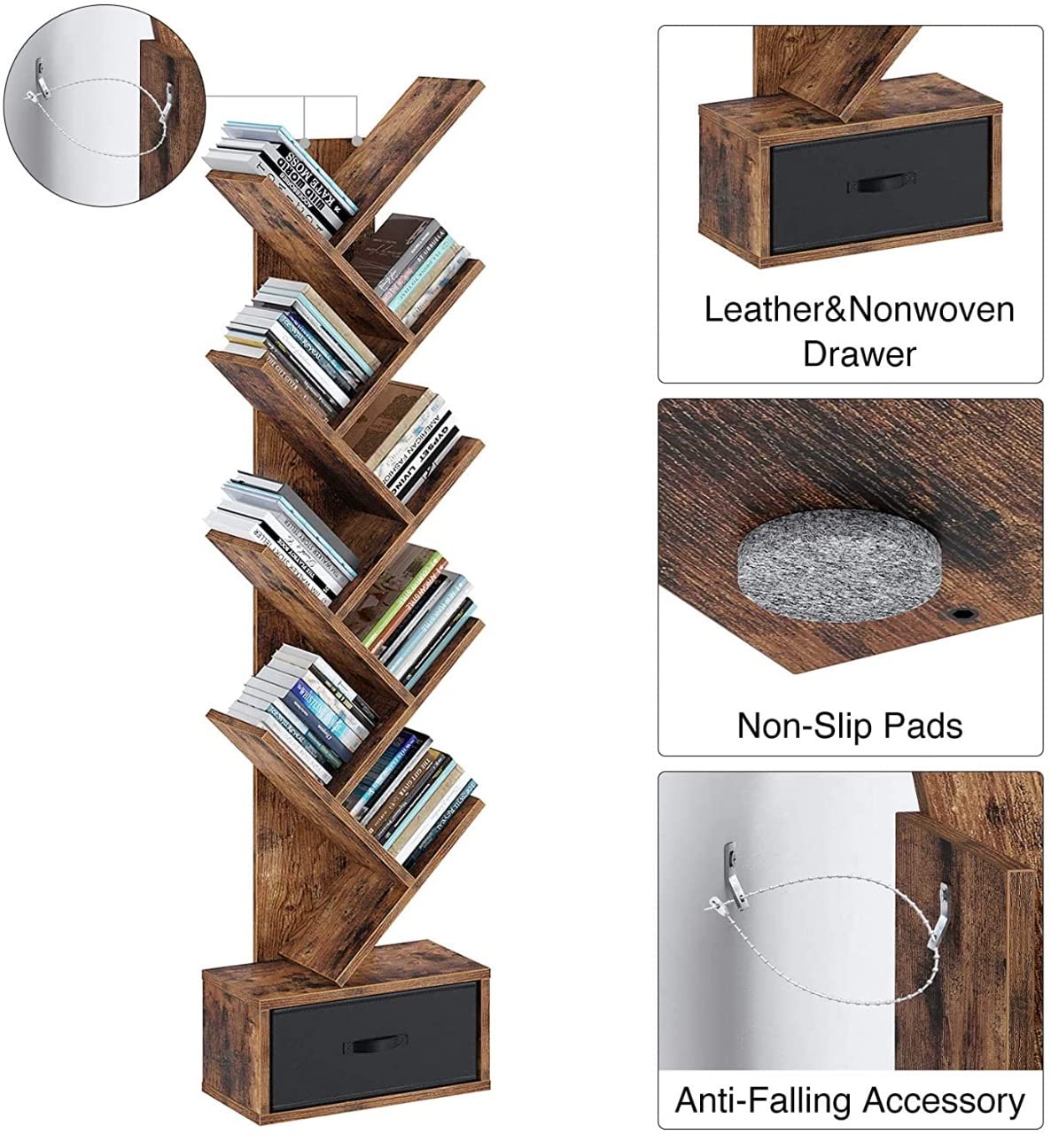 WoodMarwar Sheesham Wood Book Shelf /Bookcase For Living Room Corner Bookcase for Home Decor & Office