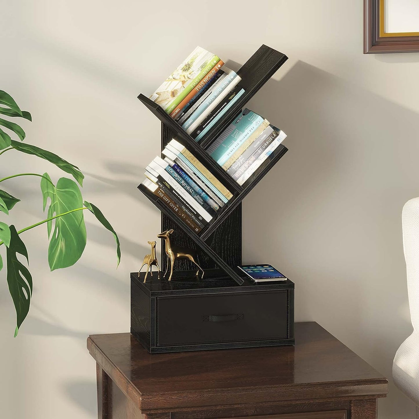 WoodMarwar Sheesham Wood Book Shelf /Bookcase For Living Room Corner Bookcase for Home Decor & Office