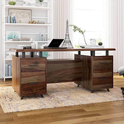Woodmarwar Solid Sheesham Wooden Study Table with 4 Drawers & Open Shelf Storage Workstation for Home Office & Study Room | Solid Wooden Desk Writing Table | Laptop Computer Table for Adults | Meeting Office Table