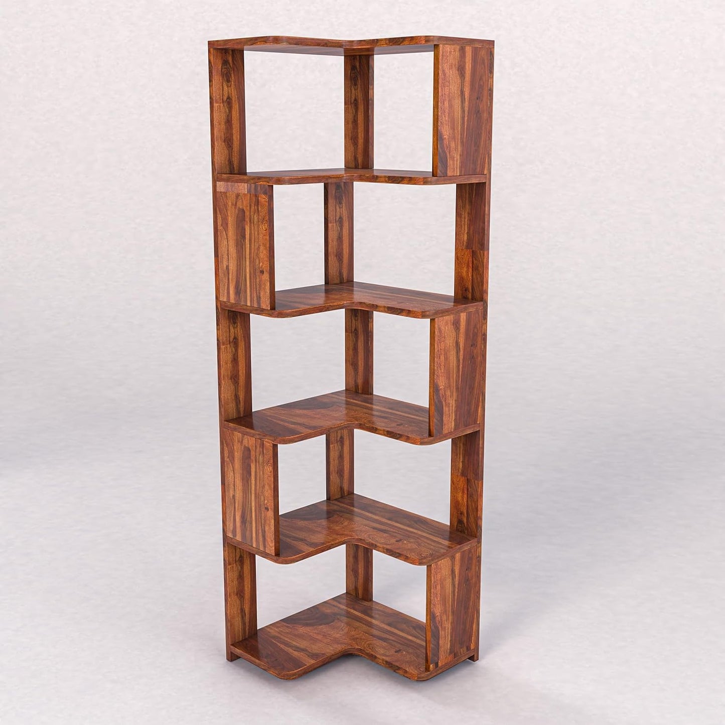 WoodMarwar Sheesham Wood Book Shelf /Bookcase For Living Room Corner Bookcase for Home Decor & Office