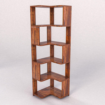 WoodMarwar Sheesham Wood Book Shelf /Bookcase For Living Room Corner Bookcase for Home Decor & Office