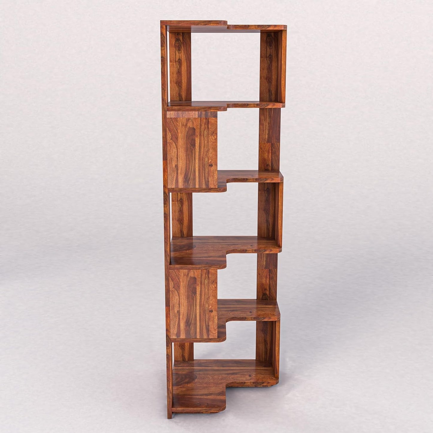 WoodMarwar Sheesham Wood Book Shelf /Bookcase For Living Room Corner Bookcase for Home Decor & Office