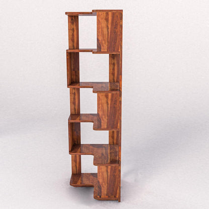 WoodMarwar Sheesham Wood Book Shelf /Bookcase For Living Room Corner Bookcase for Home Decor & Office