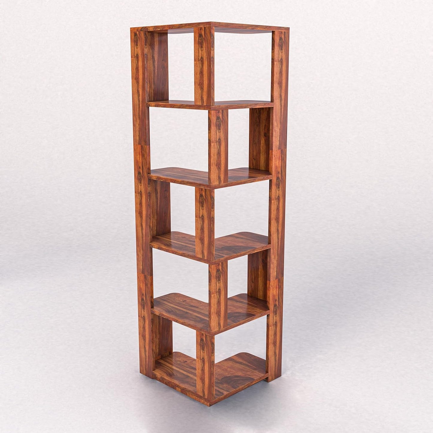 WoodMarwar Sheesham Wood Book Shelf /Bookcase For Living Room Corner Bookcase for Home Decor & Office