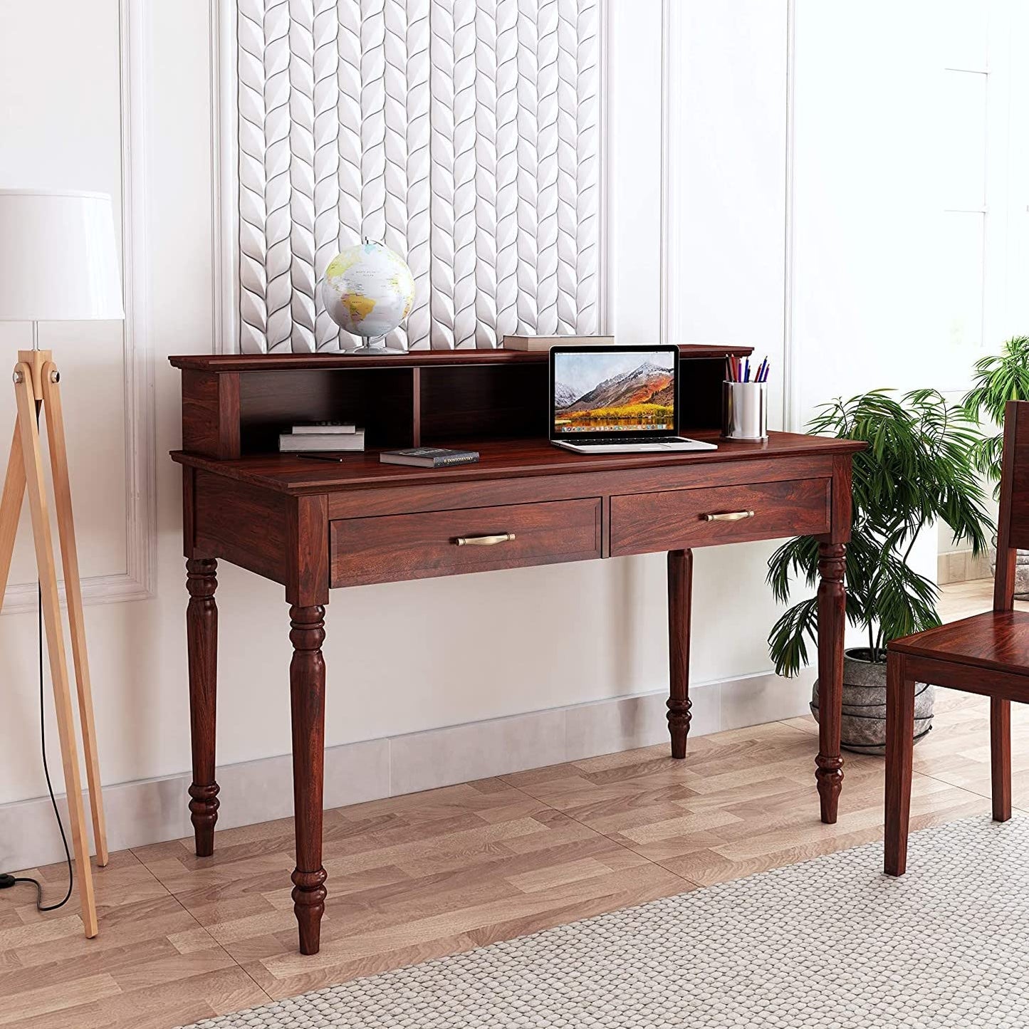 WoodMarwar Solid Sheesham Wood Study Table Workstation for Adult | Laptop Computer Desk 2 Drawer & Shelf Storage Table for Home & Office