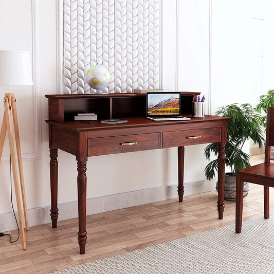 WoodMarwar Solid Sheesham Wood Study Table Workstation for Adult | Laptop Computer Desk 2 Drawer & Shelf Storage Table for Home & Office