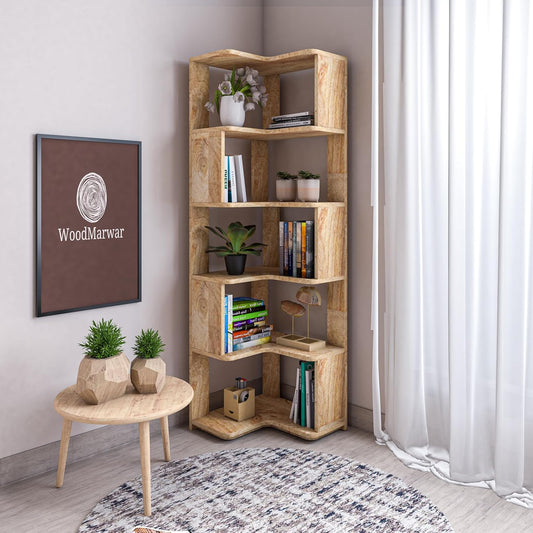 WoodMarwar Sheesham Wood Book Shelf /Bookcase For Living Room Corner Bookcase for Home Decor & Office
